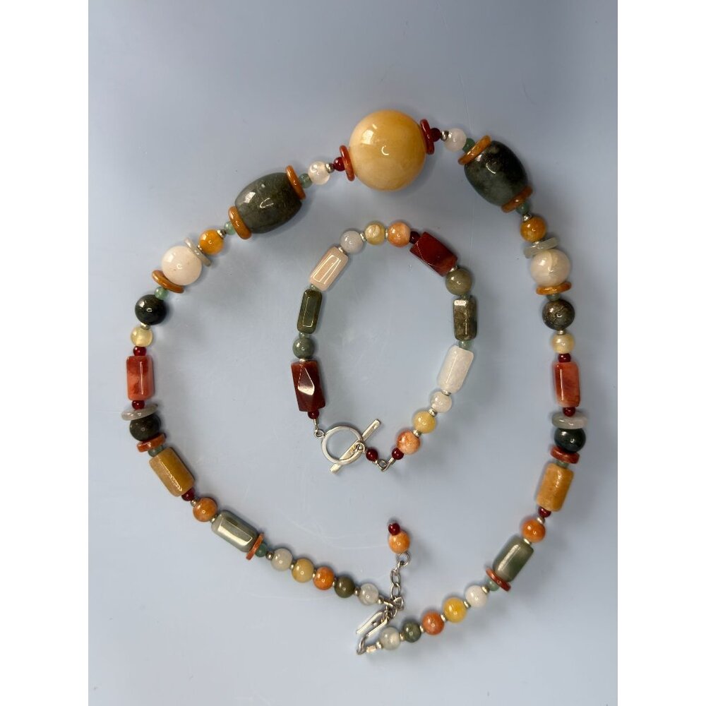Beggar Beads Sterling Silver Necklace & Bracelet Set Semi-Precious Stones - Picture 5 of 8